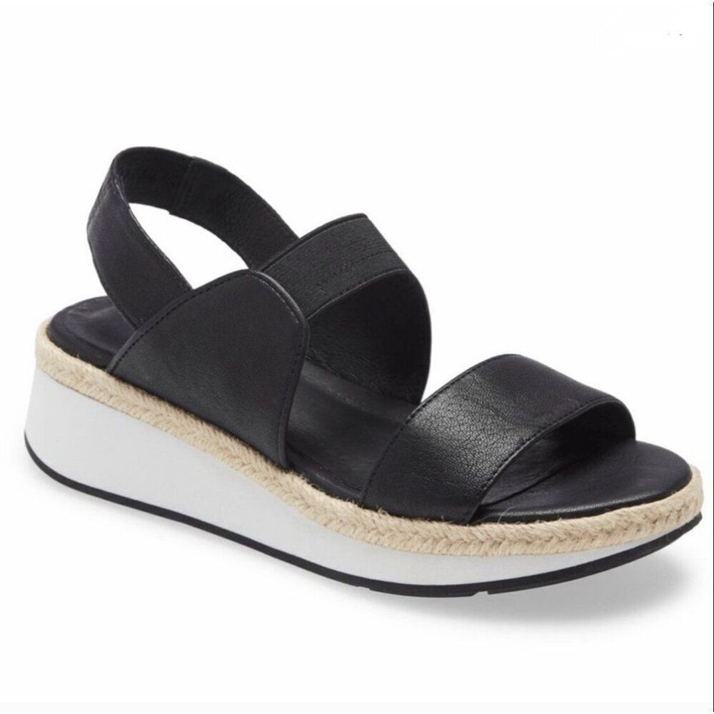Eileen‎ Fisher Dash Wedge Slip On Slingback Sandals Black size 8 Open Toe